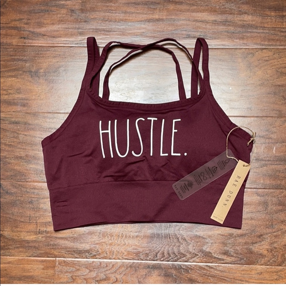 NWT Rae Dunn “HUSTLE” Sports Bra Crisscross Straps, Large